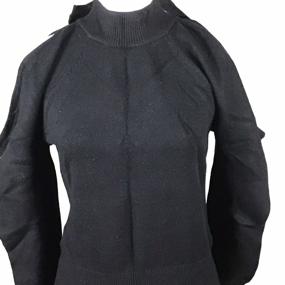 INC International Concepts Womens Black Cold Shoulder Bow Back Sweater Small NWT
